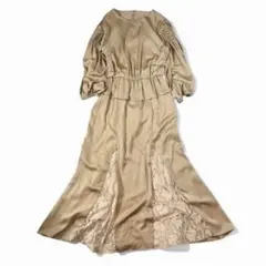 nano universe ロングワンピース レース切替38 M〜L サテン調
