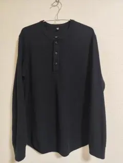 UNIQLO　ワッフルヘンリーネックTシャツ　ブラック　Мサイズ