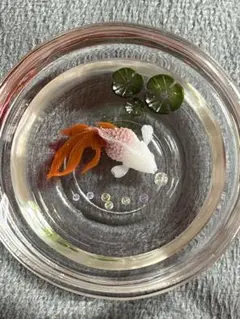 39ミニ金魚鉢 ハンドメイド オブジェ レジン 金魚 波紋無しタイプ 浮草