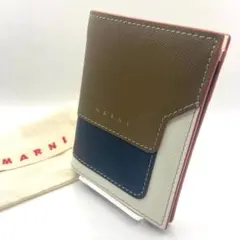 MARNI マルニ　財布二つ折り財布 ウォレットネイビー/ホワイト/ブラウンのサムネイル