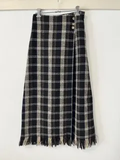 チェック柄フリンジタイトスカート