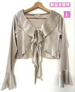 しまむら　ベージュ サテン風 クロップドカーディガン　ボレロ