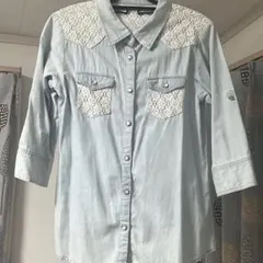 デニムウエスタンシャツ 七分袖 ライトブルー