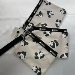 新品未使用◆レスポートサック　3連ポーチ　パンダ柄　小物入れ　収納　コインケース