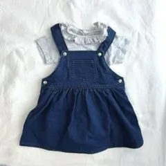【petit bateau】デニムオーバーオールスカート、ロンパースセット