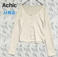 アシック リブニット風カーディガン スクエアネック（M相当）アイボリー