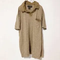 バナナリパブリック ボーダー Tシャツ 襟 半袖 L 茶 綿 お出かけ XL