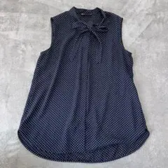 theory luxe ネイビー ドット柄 ノースリーブシャツ　ボウタイ