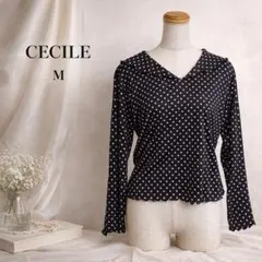 CECILE セシール 黒白ドット柄 長袖カットソー 水玉 トップス