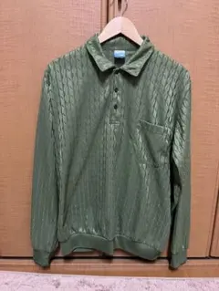 【希少】古着 レア 一点物 長袖ポロシャツ 緑 グリーン系