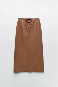 【ZARA】茶色レザー ウエストレースアップスカート