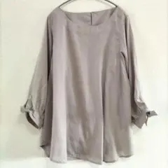 ライトグレー 七分袖リボン付きシャツＭブラウス 　レディーストップス