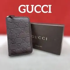 GUCCI ダークブラウン レザー名刺・カードケース　ほぼ未使用