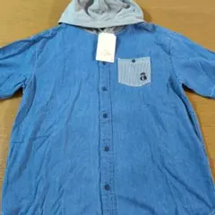 W☆新品☆LOGOS DAYS☆半袖デニムシャツ☆パーカー☆サイズＬ☆ブルー☆