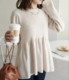 DISCOAT リブ切替ペプラムプルオーバー アイボリー オフホワイト