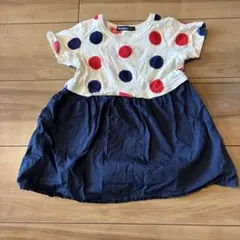ムージョンジョン　半袖　ワンピース　90cm 水玉　紺色のサムネイル