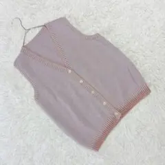 Vネックボーダーニットベスト 前開き カラフル カジュアル 古着