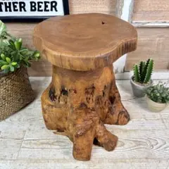 訳あり品！オールドチーク天然無垢材丸木脚スツール丸M木製イス花台