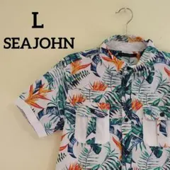 美品 SEAN JOHN トロピカル柄 アロハメンズ半袖シャツ Lのサムネイル