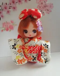 47)ぷちリカちゃん　服　着物　 大振袖　髪飾り 　帯飾りはプレゼント!