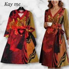 K891 新品未使用 S ケイミー ストレッチ ひざ丈ワンピース レディース