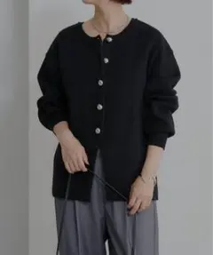 2603054 Omekashi スウェットライクボタンカーディガン ブラックのサムネイル