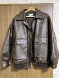 JAVA フェイクレザー ブルゾン 茶色 オーバーサイズ ヴィンテージ モード