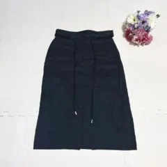 【マカフィー】麻混　タイトスカート　ロープベルト　上品　大人　ブラック　34のサムネイル