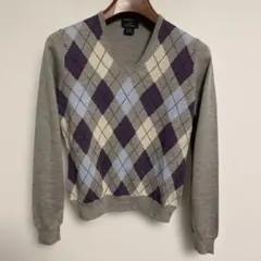 BROOKS BROTHERS アーガイルVネックセーター グレー S 男女兼用
