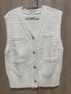 green label relaxing フリンジツイードVネックニットベスト