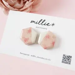 桜　花　フラワー　和紙　和風　着物　古風　ピアス　花　タイルピアス　イヤリング