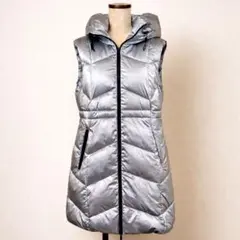 新品 イタリア製 ロング中綿ベスト フード付 軽量