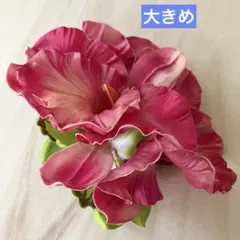 フラダンス　タヒチアン　髪飾り　ヘアクリップ　オーキッド　ピンク系×黄緑系