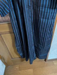 黒と青のストライプ 　夏物着物