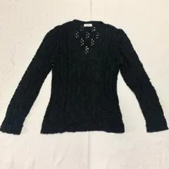 【ELLE PARIS】レース編み Vネック ブラック ラメニット