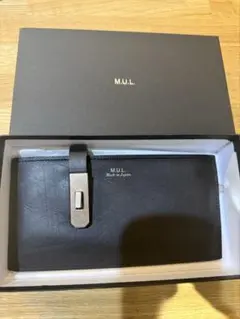 【新品】M.U.L ロングウォレット☆オーストリッチ型押しゴールドライン有 M.U.L. - Round Long WALLET -オーストリッチ型押し- BLACK ×S