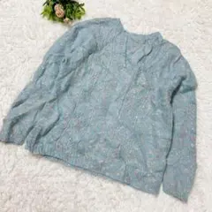 北欧レトロ 宝石のようなカラフルつぶつぶニット くすみブルー 肉厚ゆったり古着