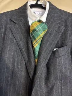 【イタリア製】BIGTIDE グリーン×イエロー　チェック柄ネクタイ