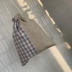 巾着袋 【ブラウンチェック×ナチュラル】