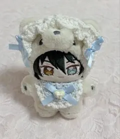 いつぬい ぬい ぬい服 スタイ ヘッドドレス ライトブルー×ホワイト 編み物