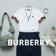希少☆バーバリーブルーレーベル ハート刺繍 Tシャツ 38 袖チェック 三陽商会