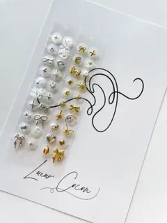 耳つぼジュエリー 40粒 20シート×2枚 シルバー＆ゴールド系 リボン 蝶々