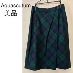 【値下げ・美品】Aquascutum チェックスカート グリーン　クリーニング済