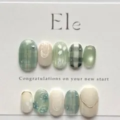 ネイルチップ　現品　チェック　お花　さくら　ぷっくり　マグネット