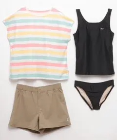 9号Mサイズ新品 FILAフィラレディース ボーダーTシャツ付き 水着４点セット