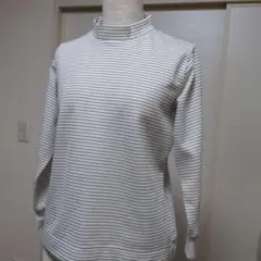 ホワイト/ブラックストライプ ハイネック長袖(L)