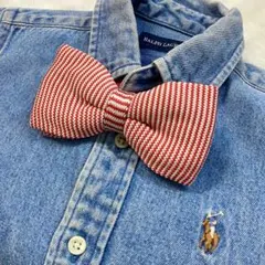 【新品未使用品】赤 白 ボウタイ 蝶ネクタイ ストライプ ボーダー しましま