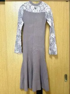 ロイヤルパーティ　レース切替ニットドレスワンピース