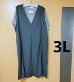 【新品】チャコールグレー　2点セット　ボーダーTシャツ　ジャンパースカート　3L