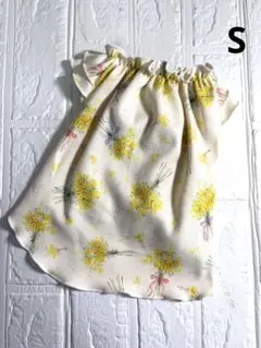 【S】ミモザのギャザースモックワンピース　生成り　小型犬　オーダー可
